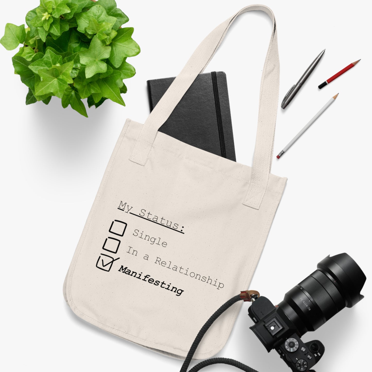 "Status: Manifesting/Bali" Organic Tote